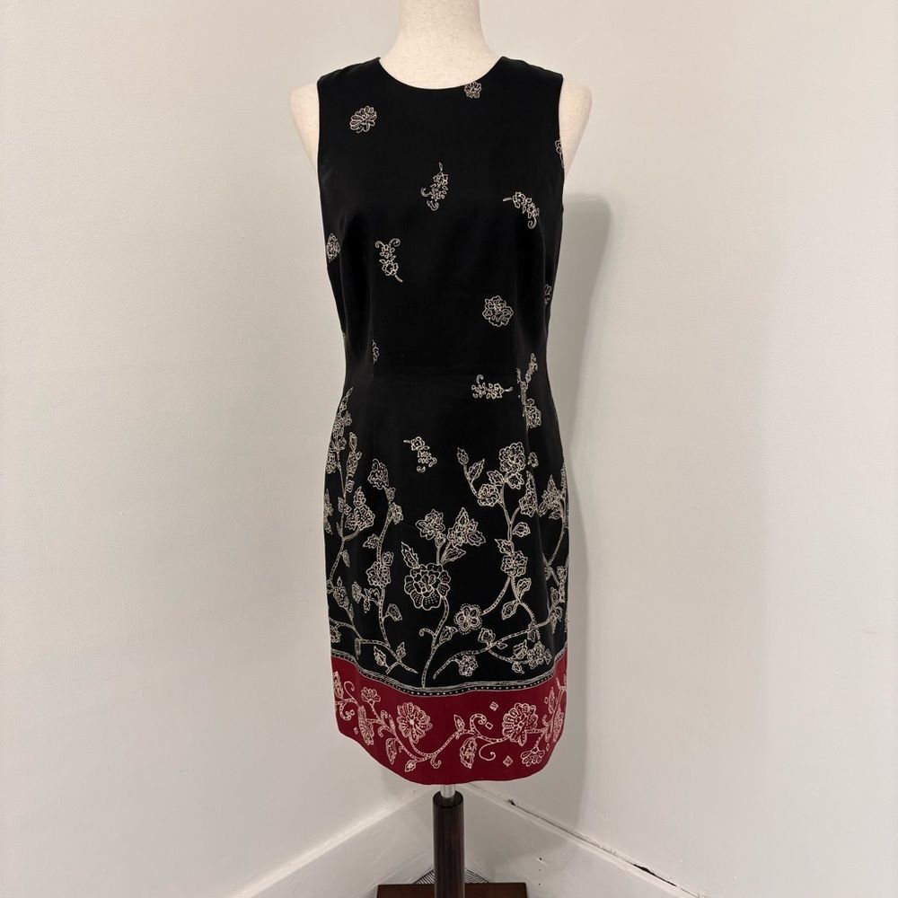Vintage Ann Taylor Black White Floral Silk Dress Sz 6